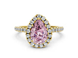 Yellow gold Fancy Pink Pear  Cut Diamond Floral Halo Engagement Ring with Pavé Band and Prong Setting_37