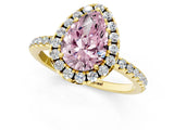 Yellow gold Fancy Pink Pear  Cut Diamond Floral Halo Engagement Ring with Pavé Band and Prong Setting_38