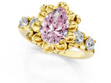 Yellow gold Fancy Pink Pear  Cut Diamond Floral Halo Engagement Ring with Shared Prong Setting 2