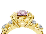 Yellow gold Fancy Pink Pear  Cut Diamond Floral Halo Engagement Ring with Shared Prong Setting 5