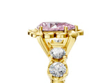 Yellow gold Fancy Pink Pear  Cut Diamond Floral Halo Engagement Ring with Shared Prong Setting