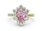 Yellow gold Fancy Pink Pear  Cut Diamond Floral Halo Pave Band with Prong Setting_37