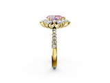 Yellow gold Fancy Pink Pear  Cut Diamond Floral Halo Pave Band with Prong Setting_39