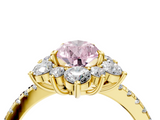 Yellow gold Fancy Pink Pear  Cut Diamond Floral Halo Pave Band with Prong Setting_41