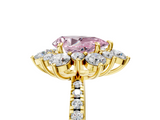Yellow gold Fancy Pink Pear  Cut Diamond Floral Halo Pave Band with Prong Setting_42