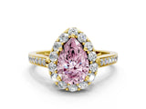 Yellow gold Fancy Pink Pear Cut Diamond Floral Halo Ring with Pavé Band and Prong Setting_3