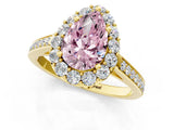 Yellow gold Fancy Pink Pear Cut Diamond Floral Halo Ring with Pavé Band and Prong Setting_4