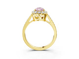 Yellow gold Fancy Pink Pear Cut Diamond Floral Halo Ring with Pavé Band and Prong Setting_6