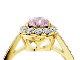 Yellow gold Fancy Pink Pear Cut Diamond Floral Halo Ring with Pavé Band and Prong Setting_7
