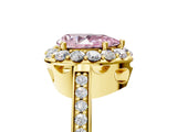 Yellow gold Fancy Pink Pear Cut Diamond Floral Halo Ring with Pavé Band and Prong Setting_8