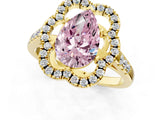 Yellow gold Fancy Pink Pear Cut Diamond Floral Halo Split Shank Prong Setting Ring_1