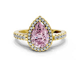 Yellow gold Fancy Pink Pear Cut Diamond Halo Engagement Ring with Pavé Band and Prong Setting_27