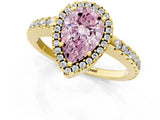 Yellow gold Fancy Pink Pear Cut Diamond Halo Engagement Ring with Pavé Band and Prong Setting_28