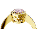 Yellow gold Fancy Pink Pear Cut Diamond Halo Engagement Ring with Pavé Band and Prong Setting_31