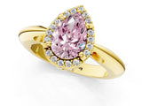 Yellow gold Fancy Pink Pear  Cut Diamond Halo Engagement Ring with Split Shank and Four-Prong Setting_91