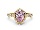 Yellow gold Fancy Pink Pear Cut Diamond Halo Pave Band with Four-Prong Setting_3