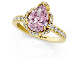 Yellow gold Fancy Pink Pear Cut Diamond Halo Pave Band with Four-Prong Setting_4