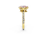 Yellow gold Fancy Pink Pear Cut Diamond Halo Pave Band with Four-Prong Setting_5