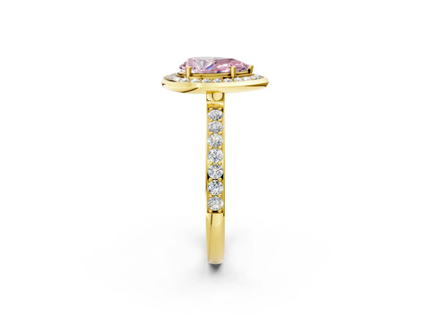 Yellow gold Fancy Pink Pear Cut Diamond Halo Ring with Bezel Frame and Pavé Band_2