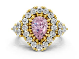 Yellow gold Fancy Pink Pear Cut Diamond Halo Ring with Pavé Band and Four-Prong Setting_49