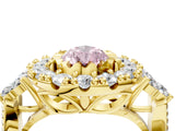 Yellow gold Fancy Pink Pear Cut Diamond Halo Ring with Pavé Band and Four-Prong Setting_53