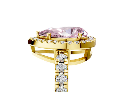 Yellow gold Fancy Pink Pear Cut Diamond Halo Ring with Pavé Band and Four-Prong Setting_5