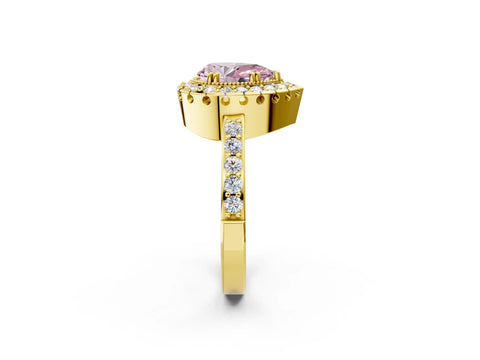 Yellow gold Fancy Pink Pear Cut Diamond Halo Ring with Pavé Band and Prong Setting_2