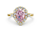 Yellow gold Fancy Pink Pear Cut Diamond Halo Ring with Pear Side Stones and Prong Setting_63