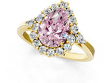 Yellow gold Fancy Pink Pear Cut Diamond Halo Ring with Pear Side Stones and Prong Setting_64