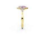 Yellow gold Fancy Pink Pear Cut Diamond Halo Ring with Pear Side Stones and Prong Setting_65