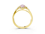 Yellow gold Fancy Pink Pear Cut Diamond Halo Ring with Pear Side Stones and Prong Setting_66