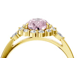 Yellow gold Fancy Pink Pear Cut Diamond Halo Ring with Pear Side Stones and Prong Setting_67