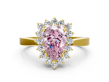 Yellow gold Fancy Pink Pear  Cut Diamond Halo Ring with Round Brilliant Halo and Solitaire Band_85