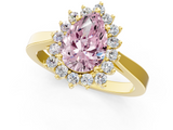Yellow gold Fancy Pink Pear  Cut Diamond Halo Ring with Round Brilliant Halo and Solitaire Band_86