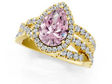 Yellow gold Fancy Pink Pear Cut Diamond Halo Ring with Round Split Shank and Prong Setting_37