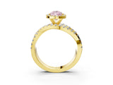 Yellow gold Fancy Pink Pear Cut Diamond Halo Ring with Round Split Shank and Prong Setting_39