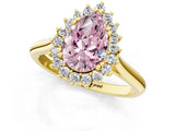 Yellow gold Fancy Pink Pear  Cut Diamond Halo Ring with Solitaire Band and Prong Setting_54