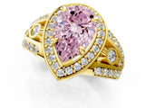 Yellow gold Fancy Pink Pear Cut Diamond Halo Ring with Split Shank and Bezel Accents and Four-Prong Setting_1