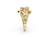 Yellow gold Fancy Pink Pear Cut Diamond Halo Ring with Split Shank and Bezel Accents and Four-Prong Setting_2