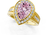 Yellow gold Fancy Pink Pear Cut Diamond Halo Ring with Split Shank and Bezel Accents and Prong Setting_1