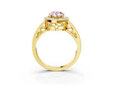 Yellow gold Fancy Pink Pear Cut Diamond Halo Ring with Split Shank and Bezel Accents and Prong Setting_3