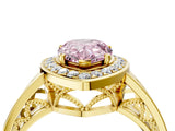 Yellow gold Fancy Pink Pear Cut Diamond Halo Ring with Split Shank and Bezel Accents and Prong Setting_4