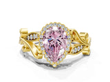 Yellow gold Fancy Pink Pear Cut Diamond Halo Ring with Vintage Split Shank and Four-Prong Setting_37