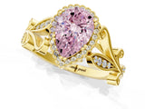 Yellow gold Fancy Pink Pear Cut Diamond Halo Ring with Vintage Split Shank and Four-Prong Setting_38