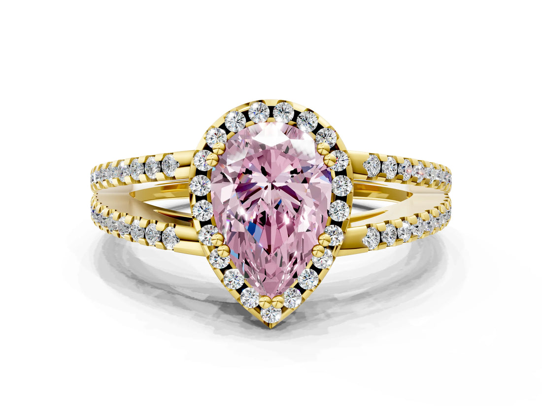 Yellow gold Fancy Pink Pear Cut Diamond Halo Split Shank Engagement Ring_39