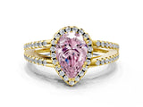 Yellow gold Fancy Pink Pear Cut Diamond Halo Split Shank Engagement Ring_39