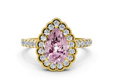 Yellow gold Fancy Pink Pear  Cut Diamond Milgrain Floral Halo Engagement Ring with Pavé Band_15