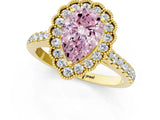 Yellow gold Fancy Pink Pear  Cut Diamond Milgrain Floral Halo Engagement Ring with Pavé Band_16