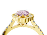 Yellow gold Fancy Pink Pear  Cut Diamond Milgrain Floral Halo Engagement Ring with Pavé Band_19