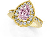 Yellow gold Fancy Pink Pear Cut Diamond Milgrain Halo Engagement Ring with Round Pavé Band and Prong Setting_13